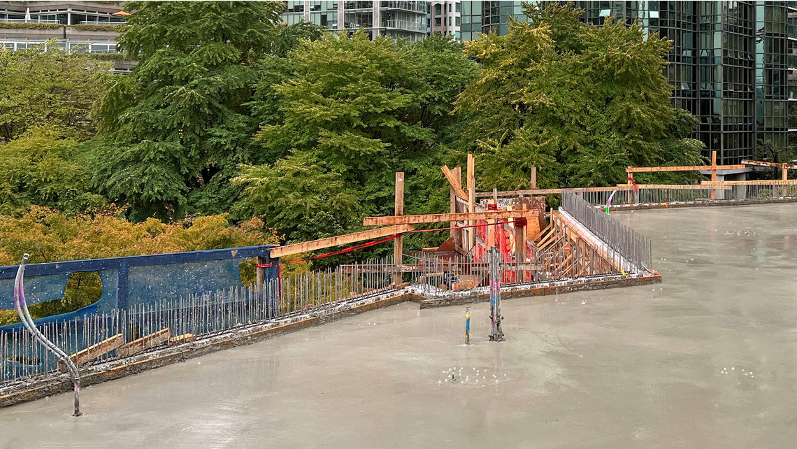 Structural thermal breaks are cast in place at the curbs on the Level 4 patio. Structural thermal breaks are cast in place at the curbs on the Level 4 patio.
