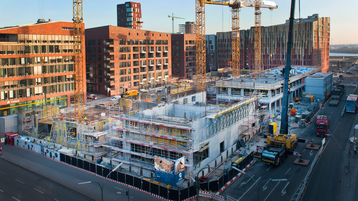 Zwischen Sandtorkai und Tokiostraße entsteht auf einem rund 6.400 Quadratmeter großen Grundstück das Quartier KPTN. Foto: Schöck Bauteile GmbH, Abdruck honorarfrei.