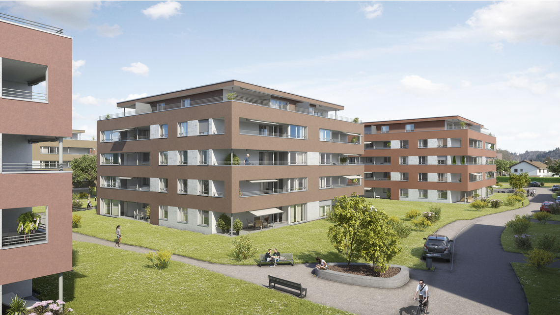 Oberentfelden erhält ein neues Quartier: Die Wohnüberbauung Römerpark umfasst über 300 Eigentums- und Mietwohnungen mit starkem Bezug zum grosszügigen Aussenraum. Oberentfelden erhält ein neues Quartier: Die Wohnüberbauung Römerpark umfasst über 300 Eigentums- und Mietwohnungen mit starkem Bezug zum grosszügigen Aussenraum.