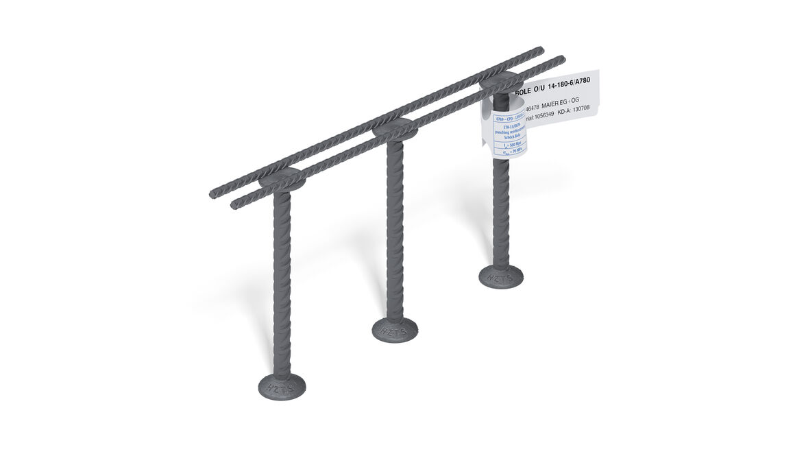 Die Schöck Bole Typ O ist eine Durchstanzbewehrung und wird nach dem Verlegen der unteren und oberen Deckenbewehrung eingebaut.