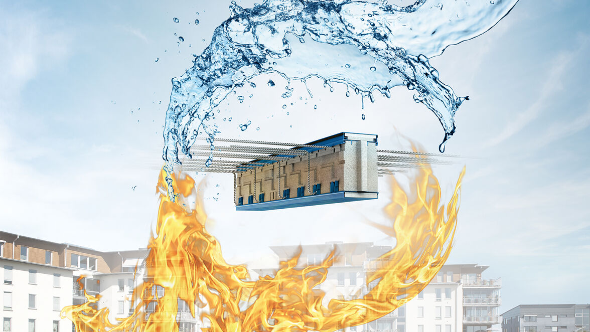 Stark im Brandschutz, beständig gegen Baufeuchte und Witterung: Schöck Isokorb trotzt den Elementen. 