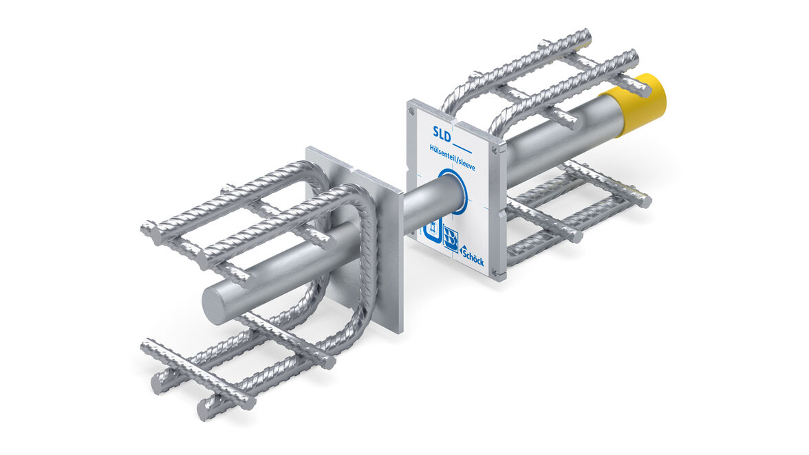 Der Schwerlastdorn SLD überträgt hohe Querkräfte in den Gebäudefugen und ermöglicht dabei eine Verschiebbarkeit in Längs- und Querrichtung zur Dornachse.
