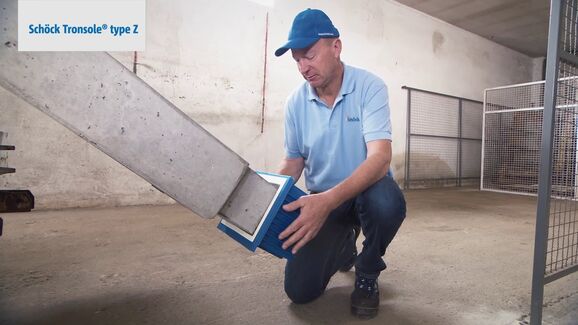 Paliers avec des volées droites : montage Schöck Tronsole® types Z, BZ, L.