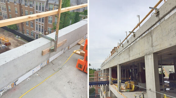 Isokorb® installed at concrete parapet on job site at a Northwestern University residence hall