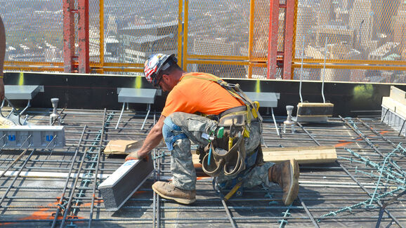 Isokorb® Type Z insulation spacer for concrete connections being installed at job site