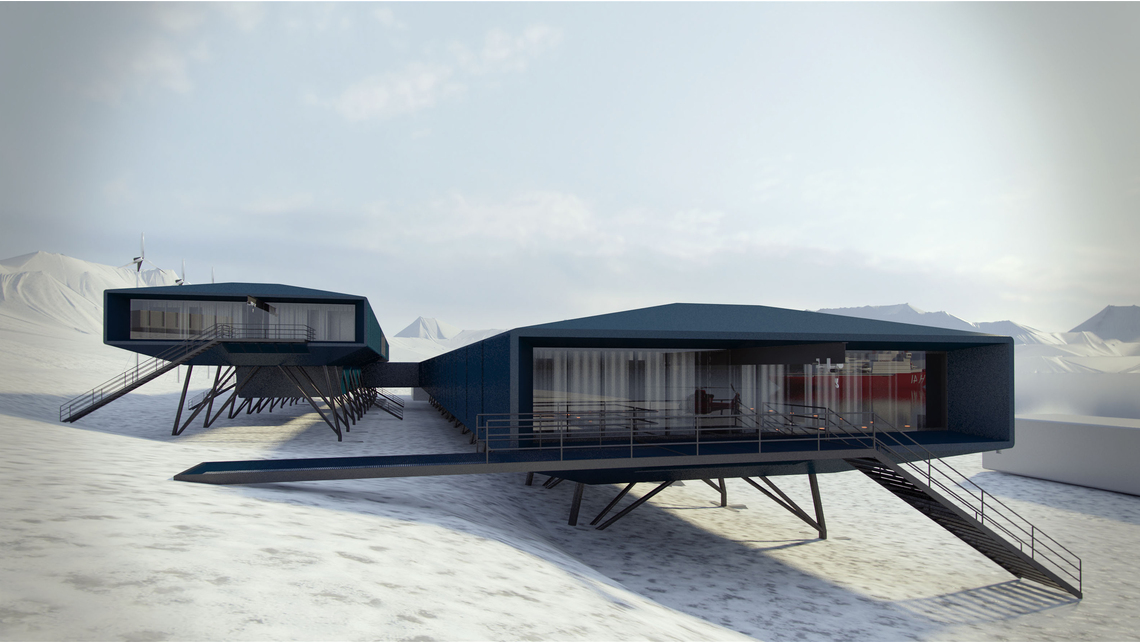 Architectural rendering of buildings at Comandante Ferraz Antarctic Station s22, isokorb, schock, antarctic station, steel connections