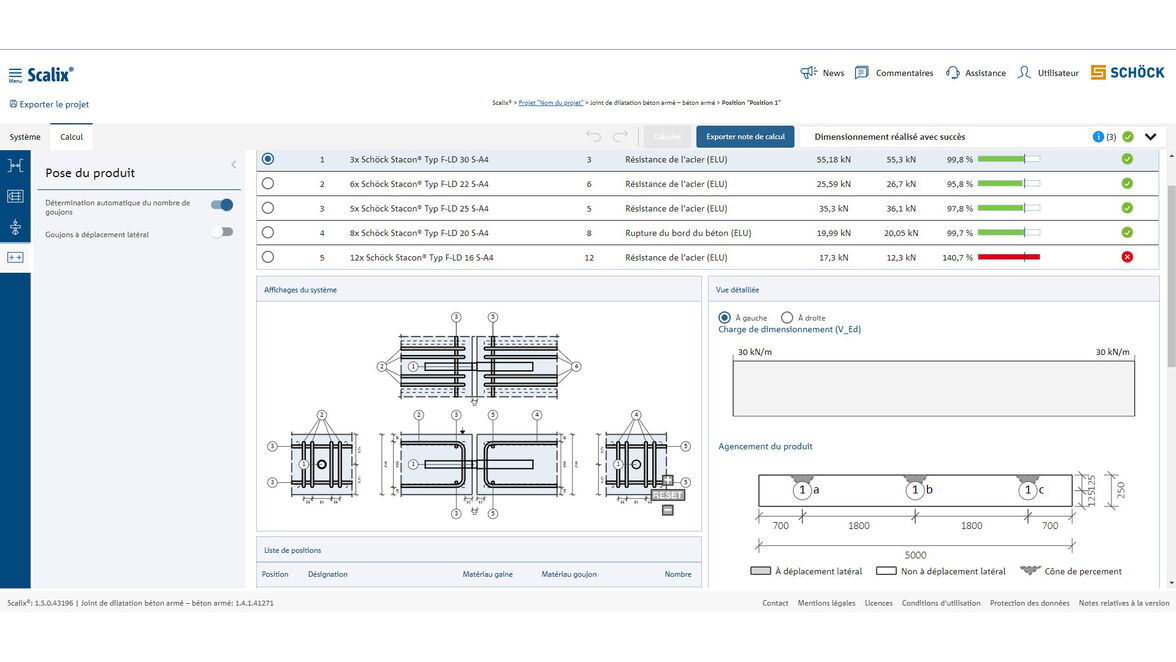 Logiciel Scalix® pour le dimensionnement des goujons Schöck Stacon® type LD / F-LD