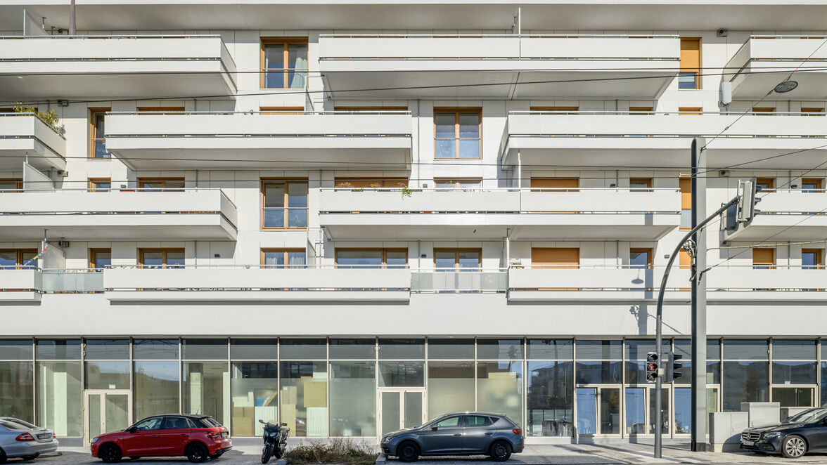 Im Bauteil 1 der Westarkaden Heidelberg wurden fugenlose Balkonteile in unterschiedlicher Länge gestaltet.