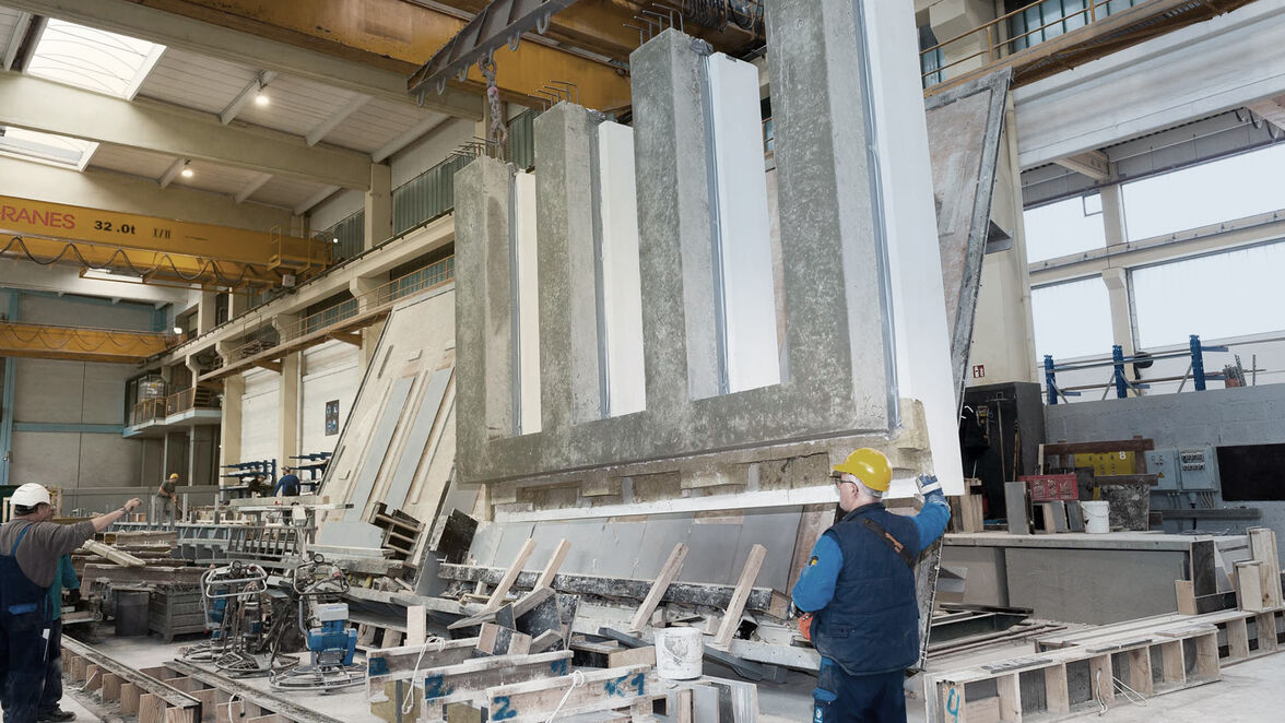 Schöck Isolink was able to guarantee the stable reinforcement of the cantilevered double-shell precast concrete components.