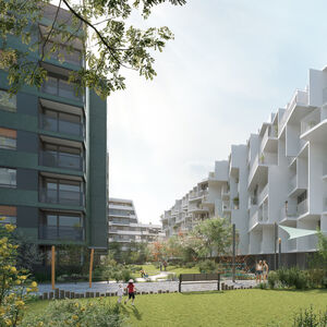 Am zentralen Baukörper „Magnolia“ in „Kennedy Garden“ sichert das tragende Wärmedämmelement Schöck Isokorb den bauphysikalischen Anschluss der Wandscheiben und der unterschiedlich angeordneten Balkone und Loggien und trägt damit zum nachhaltigen Bauen bei