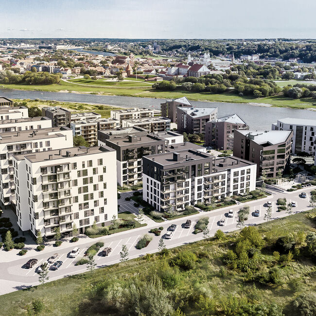 Kaunase uus linnaosa Piliamiestis asub otse jõekaldal vaatega ühele Leedu vanimale kivilinnusele.